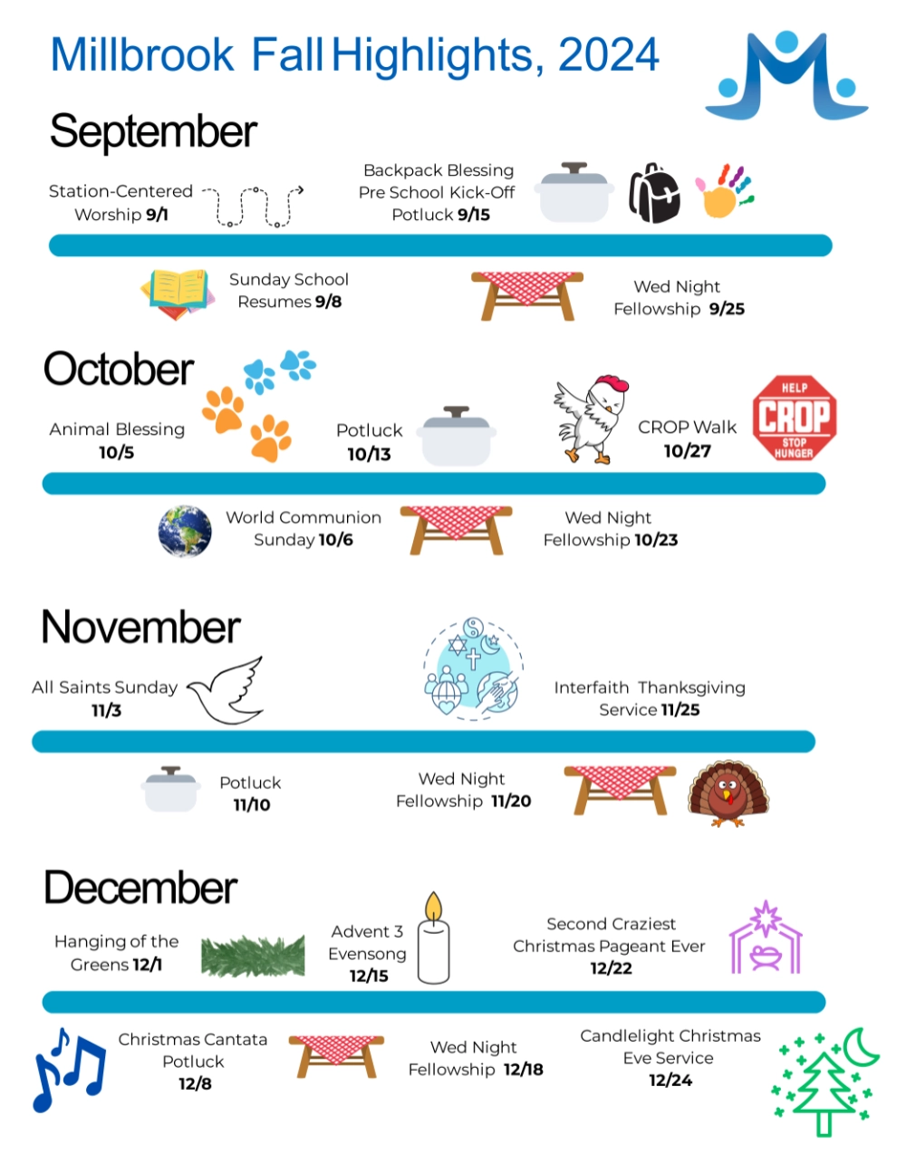 save the date activities at Millbrook Baptist Church Fall 2024