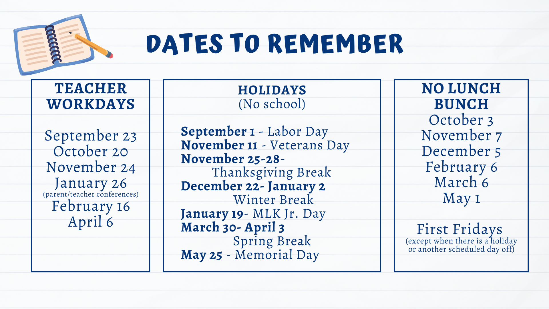 Dates to remember