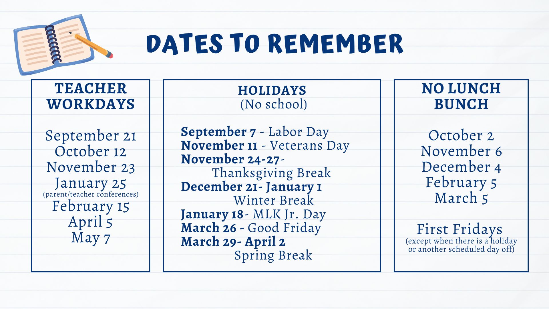 Dates to remember