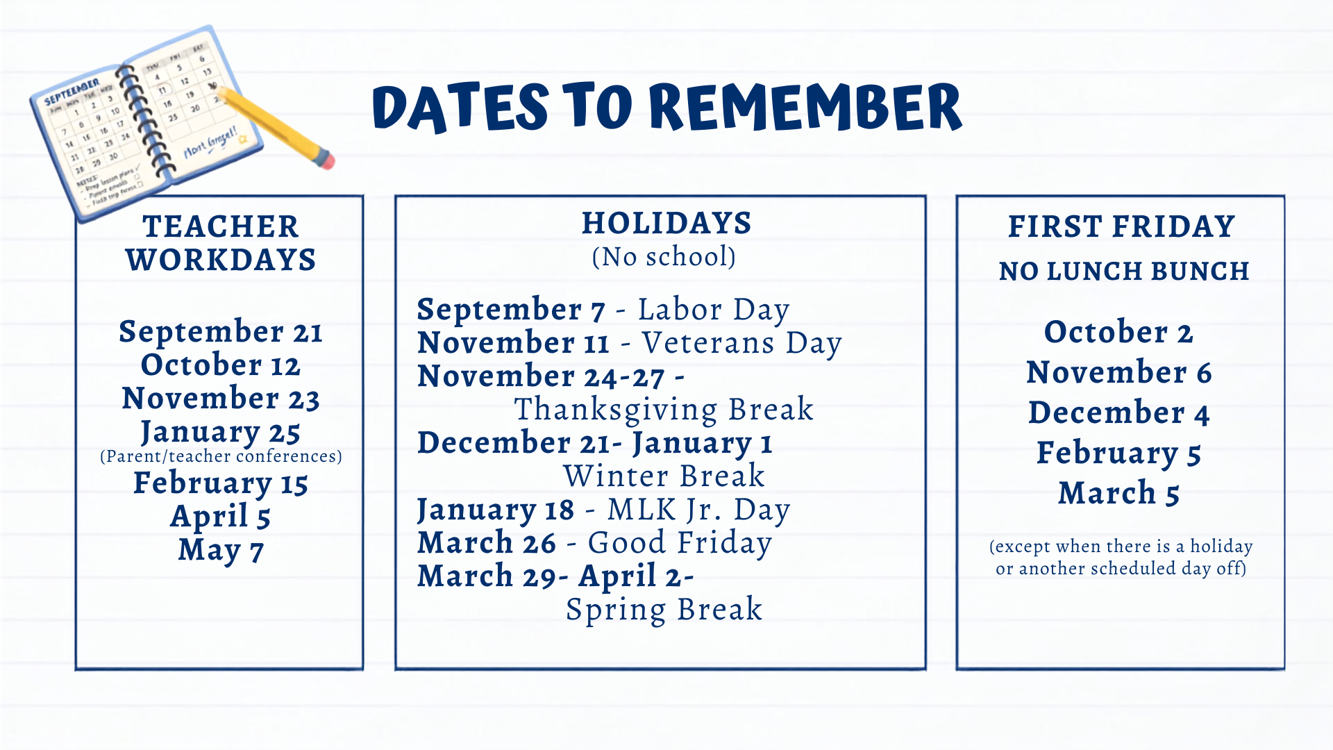 Dates to remember